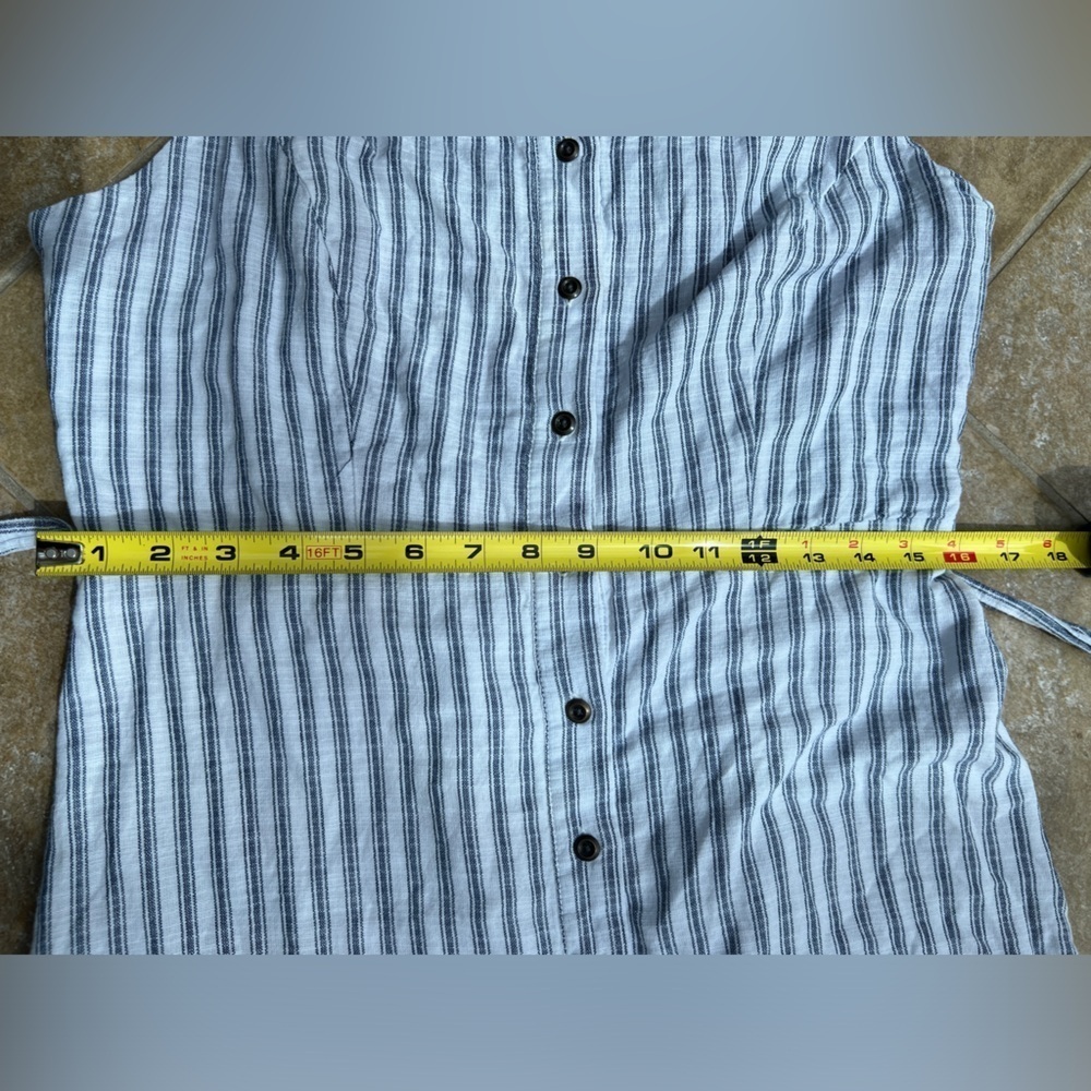 Old Navy Blue Striped Cotton Mini Dress Button Front Tie Petite L - Picture 12 of 13